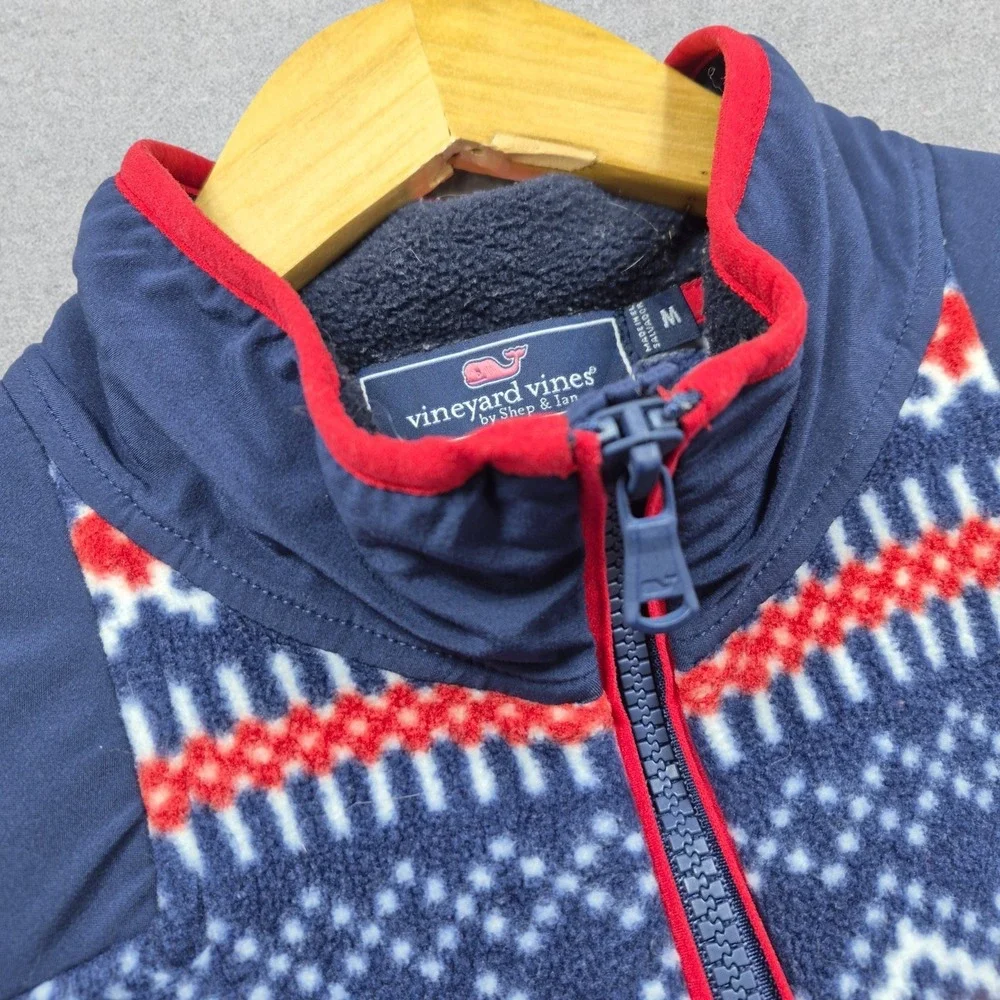 Vineyard Vines Sweater Men's M Blue Red Fair Isles Fleece Quarter Zip Pullover